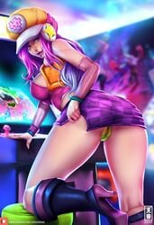 arcade_miss_fortune arcade_series ass female league_of_legends lord_dominik miniskirt miss_fortune panties skirt upskirt yellow_panties