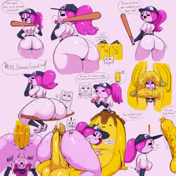 ! 1:1 absurdres adventure_time ass balls banana_guard baseball_bat baseball_cap baseball_uniform bat_(object) big_ass big_penis bite biting_lip bodily_fluids breath bubble_gum buttjob candy candy_humanoid candy_people_(at) canonical_scene cartoon_network clothed clothed/nude clothing cum dialogue english_text female female_penetrated finn_the_human food food_creature food_humanoid foreskin from_behind genital_fluids genitals hat headgear headwear highres huge_ass human humanoid living_candy male male_penetrating male_penetrating_female mammal nude oddrich panting penis penis_on_face penis_on_head pink_body pink_hair princess_bubblegum pussy speech_bubble spit-take sportswear straight sweat text thenewguy uniform vaginal_penetration veiny_penis yellow_body yellow_penis