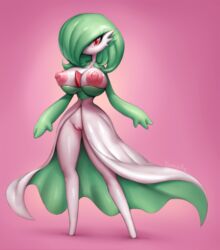 1girls 3_fingers areola areolae big_nipples bottomless breasts casual_nudity dress eye_contact eyelashes feet functionally_nude gardevoir green_hair hair_over_one_eye half-closed_eyes huge_areolae huge_breasts huge_nipples large_areolae large_breasts looking_at_viewer nintendo nipples pointless_clothing pokemon pokemon_(species) pokemon_rse puffy_areola puffy_areolae puffy_nipples pussy red_eyes text thick_thighs thigh_gap thin_waist useless_clothes useless_clothing watermark wide_hips yumelle