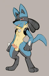 1boy 2019 anthro armpits belly black_body black_fur blue_body blue_fur dandi edit erection eye_contact feet fur furry half-closed_eyes humanoid_penis looking_at_viewer lucario male male_only navel nintendo no_nipples nude paws penis pokemon pokemon_(species) pokemon_dppt pose red_eyes simple_background sketch solo spikes tail testicles thick_thighs tongue video_games yellow_body yellow_fur