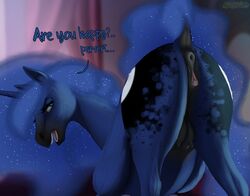 2019 alicorn animal_genitalia animal_pussy anus ass blue_eyes blurred_background clitoris crotchboobs cutie_mark dialogue dock english_text equid equine_pussy eyelashes female feral friendship_is_magic hi_res horn mammal mercurial64 my_little_pony open_mouth princess_luna_(mlp) pussy signature solo teeth text wings