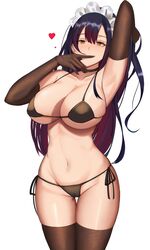 1girls breasts cameltoe choker elbow_gloves gg-e headdress heart heart-shaped_pupils large_breasts long_hair looking_at_viewer micro_bikini navel solo stomach swimsuit thighhighs thighs underboob