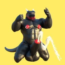 abs anthro arms_up buff cum cumshot gay huge_balls huge_cock huge_nipples hyper hyper_balls hyper_nipples hyper_penis male muscle muscles n0rdbara pierced_nipples plain_background scalie six_pack solo solo_focus solo_male tail