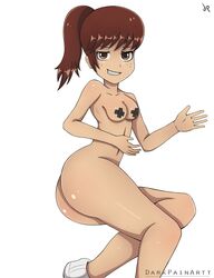 1girls 2019 ass big_ass breasts brown_eyes brown_hair darkpainartt female female_only freckles lynn_loud nude pasties ponytail short_hair solo straight_hair the_loud_house thick_thighs thighs white_background white_skin