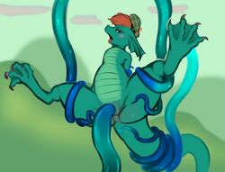 1girls 2019 4_toes absurd_res anthro anus biped bound claws color_edit colored digital_media_(artwork) disney ear_frill edit featureless_chest female flat_chested frill_(anatomy) green_body green_scales hair hands_behind_back hi_res loch_ness_monster long_tail looking_at_viewer membrane_(anatomy) multicolored_body multicolored_scales napalm_express nessie nessie_(disney) open_mouth orange_hair outside penetration pussy reptile rubrad scales scalie sex short_hair simple_background spread_legs spreading tam_o'_shanter tentacle tentacle_sex the_ballad_of_nessie thick_tail toe_claws toes two_tone_body two_tone_scales vaginal_penetration webbed_feet