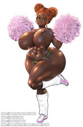 abs bimbo cheerleader dark-skinned_female dark_skin huge_ass huge_breasts leg_warmers looking_at_viewer monique_(rebis) muscular_female naughty_face nipples pom_poms rebis seductive seductive_smile smile tennis_shoes thick_thighs thong