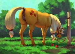 animal_genitalia animal_pussy anus applejack_(mlp) ass conditional_dnp cutie_mark equid equine equine_anus equine_pussy female female_feral feral friendship_is_magic hi_res horse jotun22 looking_back mammal my_little_pony outside puffy_anus pussy solo tongue tongue_out