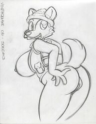 ass breasts canid canine canis collar domestic_dog everest_(paw_patrol) female fur graphite_(artwork) husk king-cheetah mammal monochrome paw_patrol pencil_(artwork) pussy solo traditional_media_(artwork)