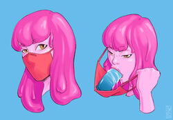 adventure_time asarkadraws blue_hair dildo dildo_mask dildo_reveal drool face_mask facemask facewear female female_only gag mask mask_removed oral pale_skin pink_hair pink_skin portrait princess_bubblegum removing_mask saliva sex_toy slime_hair tweedlr