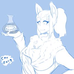 1:1 1futa 2019 animal_genitalia animal_humanoid animal_penis big_breasts bodily_fluids breasts canid canid_humanoid canine canine_humanoid canine_penis cev ciaran_eldrin clothed clothing erection futa_only futanari genital_fluids hair holding_object humanoid intersex mammal mammal_humanoid penis potion simple_background sketch solo surprise text transformation
