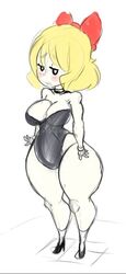 belly big_ass big_breasts big_butt blonde_hair bottom_heavy bow_tie bowtie cleavage collar cuffs dumplis_(artist) earthbound earthbound_(series) embarrassed exposed_breasts female hair_ribbon half-closed_eyes high_heels large_ass large_breasts leotard line_art long_socks mob_face mother_(series) nintendo one-piece_swimsuit overflow overflowing_breasts pale-skinned_female pale_skin paula_jones paula_polestar pot_belly short_hair sketch skimpy skimpy_clothes small_feet small_hands thick_thighs thin_waist wide_hips