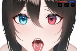 1girls ai_generated artist_self-insert blue_eyes emzie01 funemily1 heterochromia long_hair nai_diffusion red_eyes saliva stable_diffusion tagme watermark