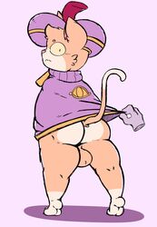 ass balls clothed clothing domestic_cat feet felid feline felis flat_colors hat headgear headwear hi_res invalid_tag male male_only mammal partially_clothed robe salamikii squire surprise