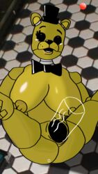 1boy 1girls bear big_breasts big_penis black_eyes bowtie eyelashes female five_nights_at_freddy's gold_skin golden_freddy golden_freddy_(fnaf) male maskedfreak pleasure_face robot straight tophat white_pupils