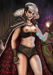 1girls abs areolae belly blonde_hair blue_eyes borderlands borderlands_3 breasts breasts_out cameltoe cape clothes daisy_dukes eye_contact eyeshadow female_only fingerless_gloves fit fur gearbox_software gloves glowing half-closed_eyes lipstick looking_at_viewer makeup midriff navel neosena nipples pose shirt short_hair shorts standing tank_top tattoo text thick_thighs thigh_gap tyreen_calypso undercut watermark wide_hips