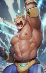 abs bulge fangs jaguar king_(tekken) male male_only male_tights mask muscles muscular muscular_male nipples null-ghost one_arm_up pose posing solo solo_focus solo_male tights wrestling wrestling_outfit wrestling_ring