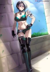 animated animated_gif blue_hair blush breasts dark_hair female fire_emblem fire_emblem:_three_houses gif gloves green_jacket green_skirt hocen jacket nipples purple_eyes shamir_nevrand short_hair skirt source_request string_panties tummy