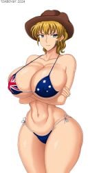 abridged-satoko australian australian_flag bikini busty huge_breasts jessica_ushiromiya tomboyist umineko_no_naku_koro_ni