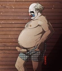 armpit_hair belly chubby chubby_male dead_by_daylight erection hair hairy hairy_belly makeup nipples sigh the_clown underwear