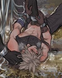 2boys blonde_hair cloud_strife final_fantasy final_fantasy_vii gay gay_sex sephiroth white_hair