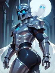 ai_generated armor ass_focus blik_(oc) blue_eyes ghost ghoul knight knight_armor knight_helmet magic oc original original_character possesed possesed_armor