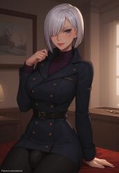 1futa 1futanari ai_generated ass bare_breasts bed bed_sheet bedroom bedroom_eyes belt big_ass big_breasts big_butt big_hips big_penis black_pants blue_coat bob_cut breasts clothed clothed_futanari coat dick dickgirl earring earrings eyebrows eyelashes fiona_frost futa_only futanari grey_eyes grin grinning grinning_at_viewer hair hair_over_eye hair_over_one_eye hands-free huge_cock indoors leather_pants lips looking_at_viewer makeup medium_breasts medium_hair narrow_waist narrowed_eyes nightfall_(spy_x_family) nose pants penis purple_sweater short_hair sitting smile smile_at_viewer smooth_balls smooth_penis smooth_skin solo solo_dickgirl solo_focus solo_futa solo_futanari spy_x_family sweater testicles turtleneck turtleneck_sweater velonix white_hair