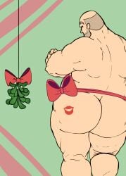 bow_ribbon chubby chubby_male coy dilf fat_ass fat_thighs gremlinshoard heavy_weapons_guy kiss_mark looking_at_viewer mistletoe muscular_male nude nude_male pinup solo teamfortress2 tf2 thegremlindraws