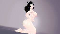 rwby nakadashi_(artist) blake_belladonna 1girls solo_female nude_female black_hair black_hair_female long_hair long_hair_female yellow_eyes on_knees pose posing breasts cat_ears faunus