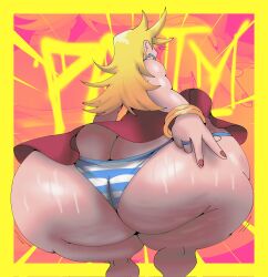 1girls 5_fingers angel angel_girl armwear ass ass_cleavage ass_crack big_ass blonde_hair bottom_heavy bracelet bubble_butt butt_crack cellulite child_bearing_hips dress earrings female female_only gainax gluteal_fold hips hips_wider_than_shoulders hoop_earrings huge_ass jewelry light-skinned_female light_skin low-angle_view nail_polish painted_nails panties panty_&_stocking_with_garterbelt panty_anarchy peace_sign ring solo striped_panties thedeathcrow05 thick_thighs thong upskirt upskirt_view whale_tail whale_tail_(clothing) white_skin wide_ass
