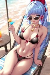 1girls ai_generated bikini genshin_impact glasses kamisato_ayaka looking_at_viewer sitting