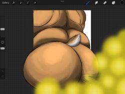 anthro ass big_butt canvas deer fart fart_cloud hi_res male mammal nude slightly_chubby slightly_chubby_anthro slightly_chubby_male smelly solo sunflower_fox