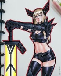 1girls aishou_shuppan blonde_hair cleavage female female_only magik_(illyana_rasputin) magik_(marvel_rivals) marvel marvel_rivals midriff thick_thighs traditional_media_(artwork) x-men