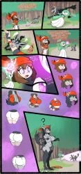 anthro anthro_transformation anthrofied bandana bandana_only bite bite_mark blue_eyes brown_hair chabble comic dialogue dress expansion fangs gardevoir green_hair may_(pokemon) mightyena moon pokemon pokemon_(species) red_eyes transformation transformation_sequence vaporized werewolf werewolf_transformation