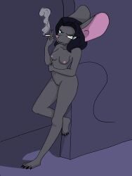 anthro female flat_chest mouse pussy smoking solo solo_anthro