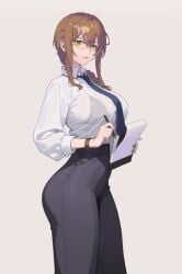 big_breasts brown_hair chinese_female green_eyes_female monika_(doki_doki_literature_club) solo vtuber