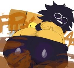 2d 2d_(artwork) 2d_artwork ass ass_sweat bive_(regretevator) black_body black_fur black_hair bottomless coat embarrassed fangs fart fart_cloud fart_fetish female female_focus fluffy noob novacartridge_(artist) regretevator roblox sharp_teeth shart sweat tagme tail teeth