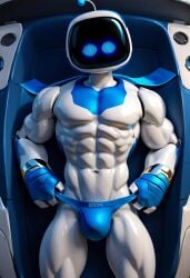 abs ai_generated antennae astro_bot astro_bot_(series) biceps blue_eyes blush gay humanoid_robot jockstrap jockstrap_only looking_at_viewer male male_only muscular muscular_male nude_male playstation robot toned_body toned_male twall97