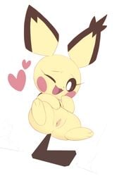 <3 10s 2019 anthro anus female fur furry furry_only heart kekitopu naked nintendo nude one_eye_closed pichu pokemon pokemon_(species) pussy simple_background solo tail video_games white_background wink