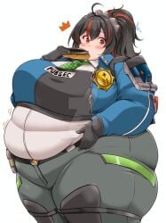 1female 1females 1girl 1girls breasts chubby chubby_female donut exposed_belly exposed_belly_button fat fat_female fat_girl fat_woman female female_focus female_only hoyoverse mihoyo mihoyo_technology_(shanghai)_co._ltd. new_eridu_public_security obese obese_female overweight overweight_female police_uniform policewoman ponytail ponytail_(hair) ponytail_female solo solo_female solo_focus standing thick_thighs thighs wide_hips zenless_zone_zero zhu_yuan