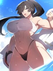 1girls abs female fully_clothed huge_breasts looking_at_viewer muscular_female sabamori thighs