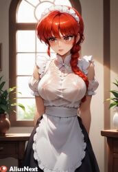 1girls ai_generated aliusnext braid braided_ponytail female high_quality high_resolution highres maid maid_uniform pantyhose patreon ranma-chan ranma_1/2 ranma_saotome red_hair stockings teenager tsundere