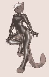 absurd_res anthro clothing crotch_zipper crotchless_clothing domestic_cat erection felid feline felis glistening glistening_latex hi_res latex latex_clothing latex_skinsuit male mammal meeps_(meepskitten) pose seraphictiger skinsuit solo strategically_placed_hole tight_clothing