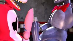 2boys 3d bonnie_(fnaf) bowtie canine_penis cum five_nights_at_freddy's fnaf foxy_(fnaf) humanoid_penis knot loverofmemes male male/male tagme