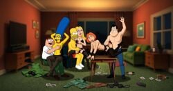 20th_century_fox 20th_century_studios 3boys 3girls accurate_art_style american_dad blonde_female bra breasts bryan3 crossover family_guy fox_corporation francine_smith fuzzy_door_productions ginger gracie_films homer_simpson light-skinned_female light-skinned_male lois_griffin marge_simpson orgy peter_griffin spanking stan_smith stockings swingers the_simpsons thighs topless white_female white_male wife_swap yellow_body yellow_skin