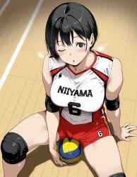 ai_generated amanai_kanoka brown_hair female female haikyuu!! looking_at_viewer short_hair shorts solo tagme volleyball volleyball_uniform