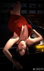 big_breasts big_thighs breasts breasts breasts brown_hair car claire_redfield dress huge_breasts huge_breasts huge_thighs large_breasts massive_breasts massive_tits modeling nipples photoshoot ponytail red_dress resident_evil_2 resident_evil_2_remake twiggy3d