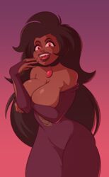 big_breasts cartoon_network dark-skinned_female dark_skin exposed_shoulders fangs female female_only gradient_background long_hair ok_k.o.!_let's_be_heroes okaylevy resting_breasts solo vampire wilhamena