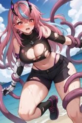 1girls ai_generated beach big_breasts blush breasts day emikukis latam_virtual_youtuber long_hair multicolored_hair outdoors pink_hair public sky_blue_hair tagme tentacle tentacle_grab thighs torn_clothes tupadrev4 virtual_youtuber vtuber