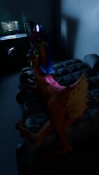 3d anthro ass bahamut0 bed blender computer deer_ears deer_girl deer_taur female flower_in_hair furry furry_female glowing glowing_markings hooves laying_down league_of_legends lillia_(league_of_legends) nude on_bed pov purple_hair vagina