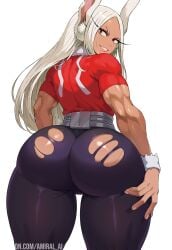 1girls ai_generated amiral_ai ass ass_focus back_view big_ass big_butt boku_no_hero_academia bunny_ears bunny_tail ecchi long_hair looking_at_viewer looking_back miruko my_hero_academia red_eyes ripped_pants rumi_usagiyama solo thick_thighs thighs watermark white_background white_hair